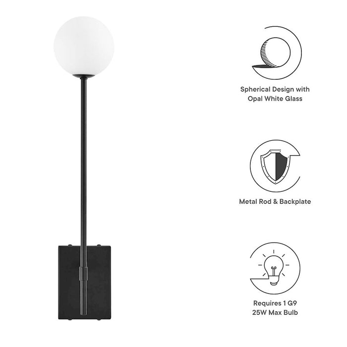 Modway Riva White Globe Wall Sconce, Black