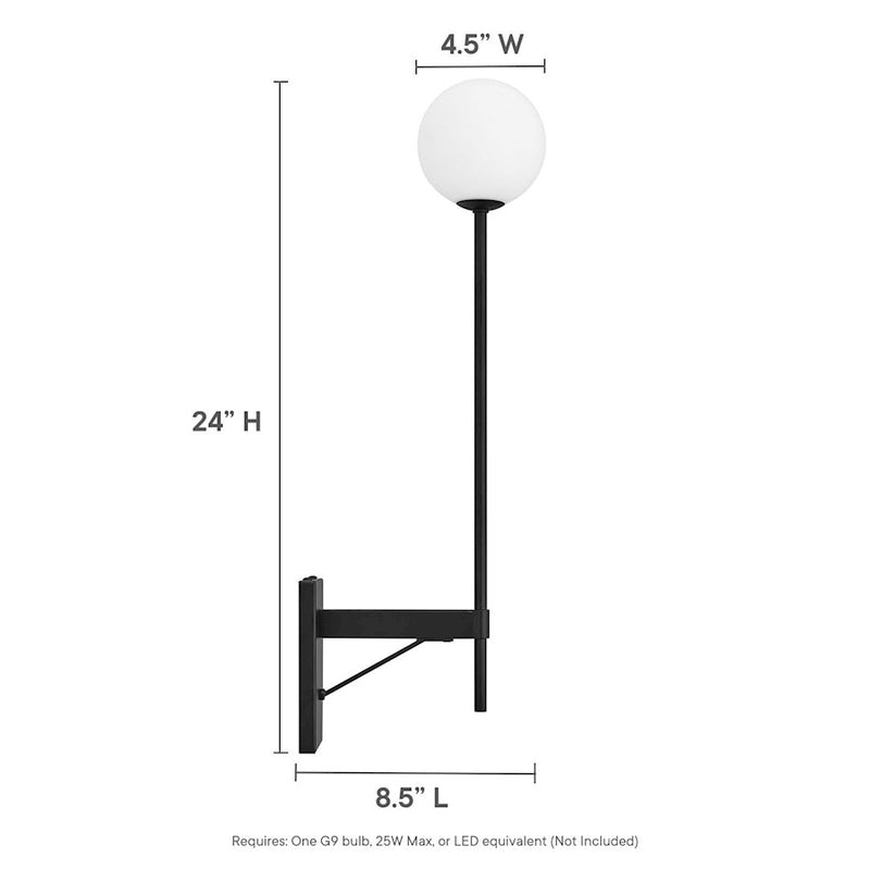 Modway Riva White Globe Wall Sconce, Black