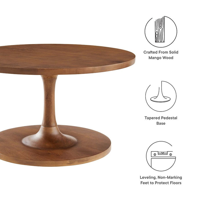 Modway Lina Round Coffee Table, Walnut