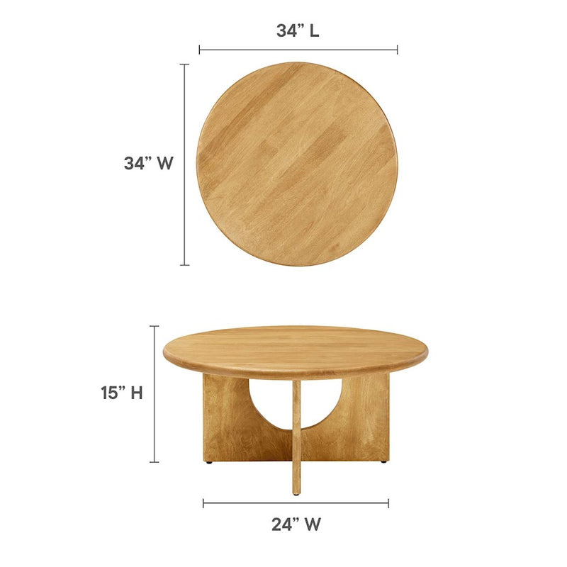 Modway Rivian Round 34" Coffee Table, Oak