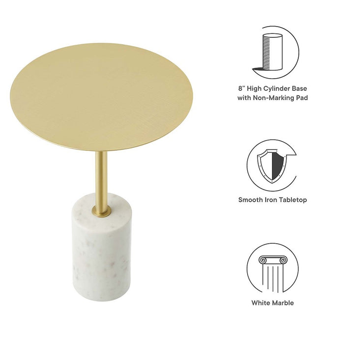 Modway Lyric Round Side Table, White/Brass