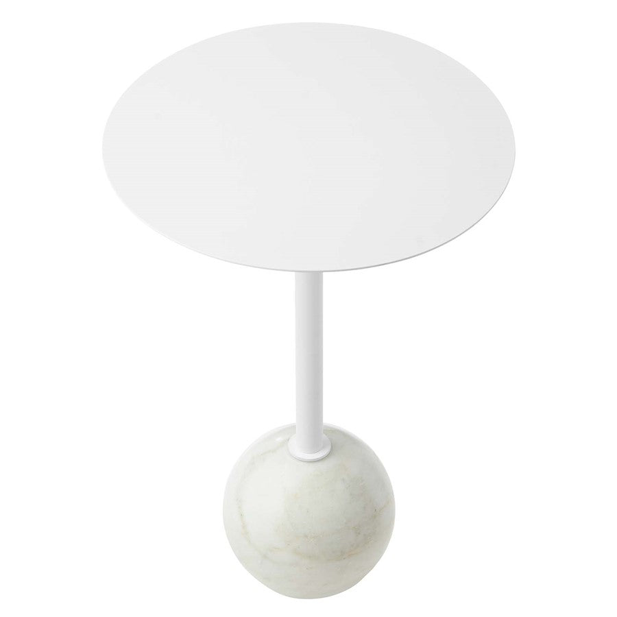 Modway Aliza Round Marble Side Table, White - EEI-6606-WHI-WHI