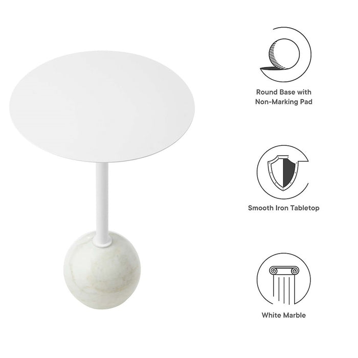 Modway Aliza Round Marble Side Table, White