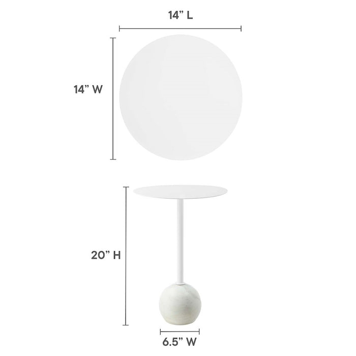 Modway Aliza Round Marble Side Table, White