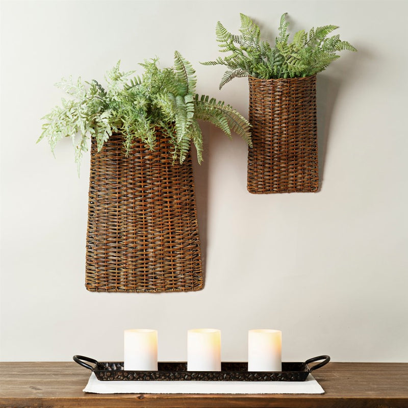 Melrose International Woven Rattan Wall Basket, Set of 2, Brown