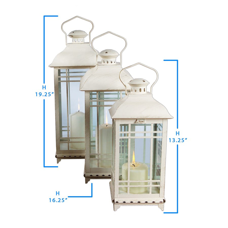 Melrose International Traditional Ivory Metal Lantern, Set of 3