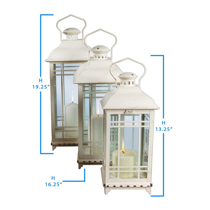Melrose International Traditional Ivory Metal Lantern, Set of 3