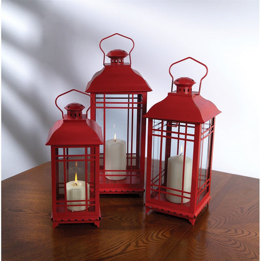 Melrose International Traditional Red Metal Lantern, Set of 3 - 28081DS