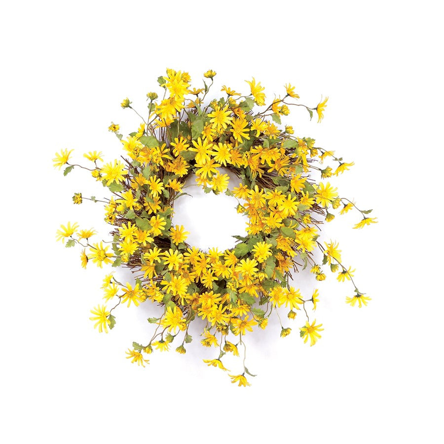 Melrose International Daisy Floral Wreath 23"D, Yellow/Green - 38401DS