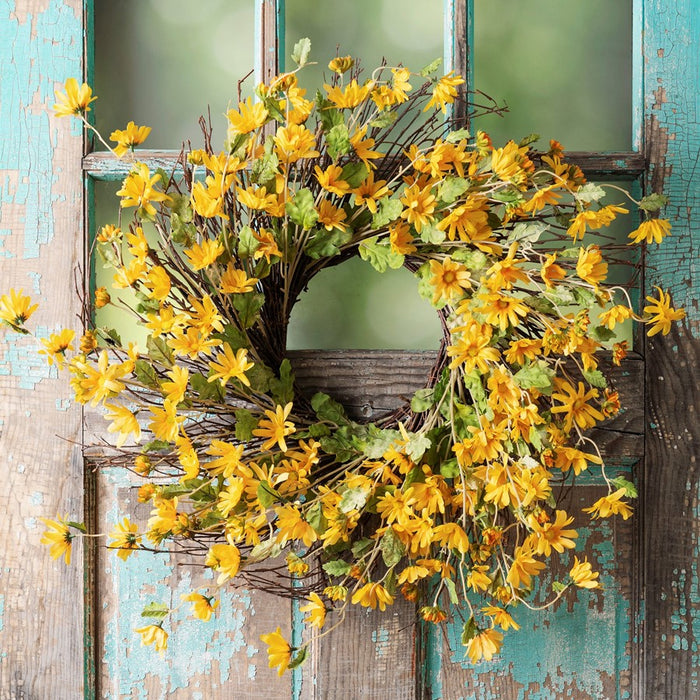 Melrose Yellow Daisy Floral Wreath 23"D, Yellow/Green