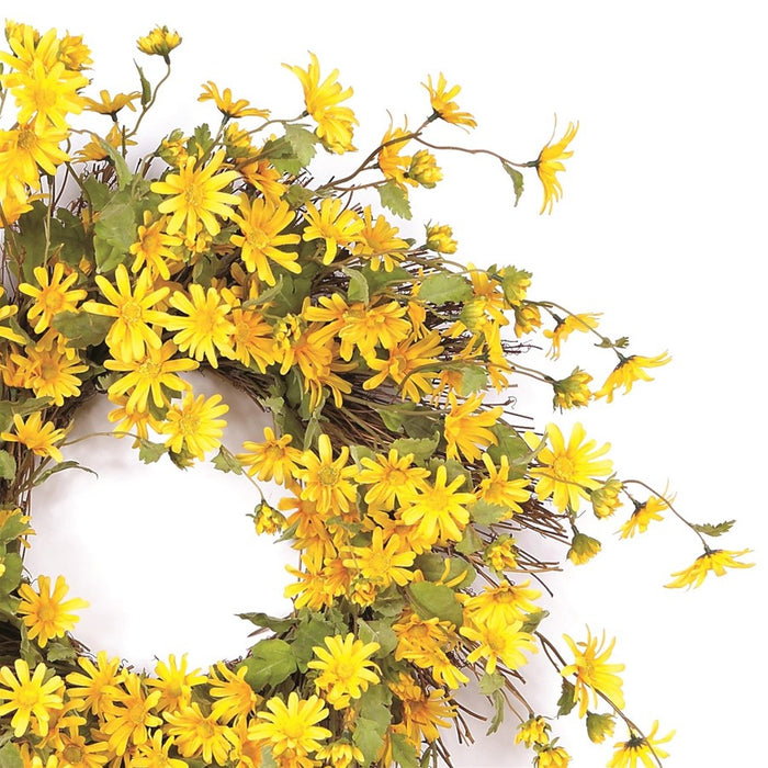 Melrose International Daisy Floral Wreath 23"D, Yellow/Green