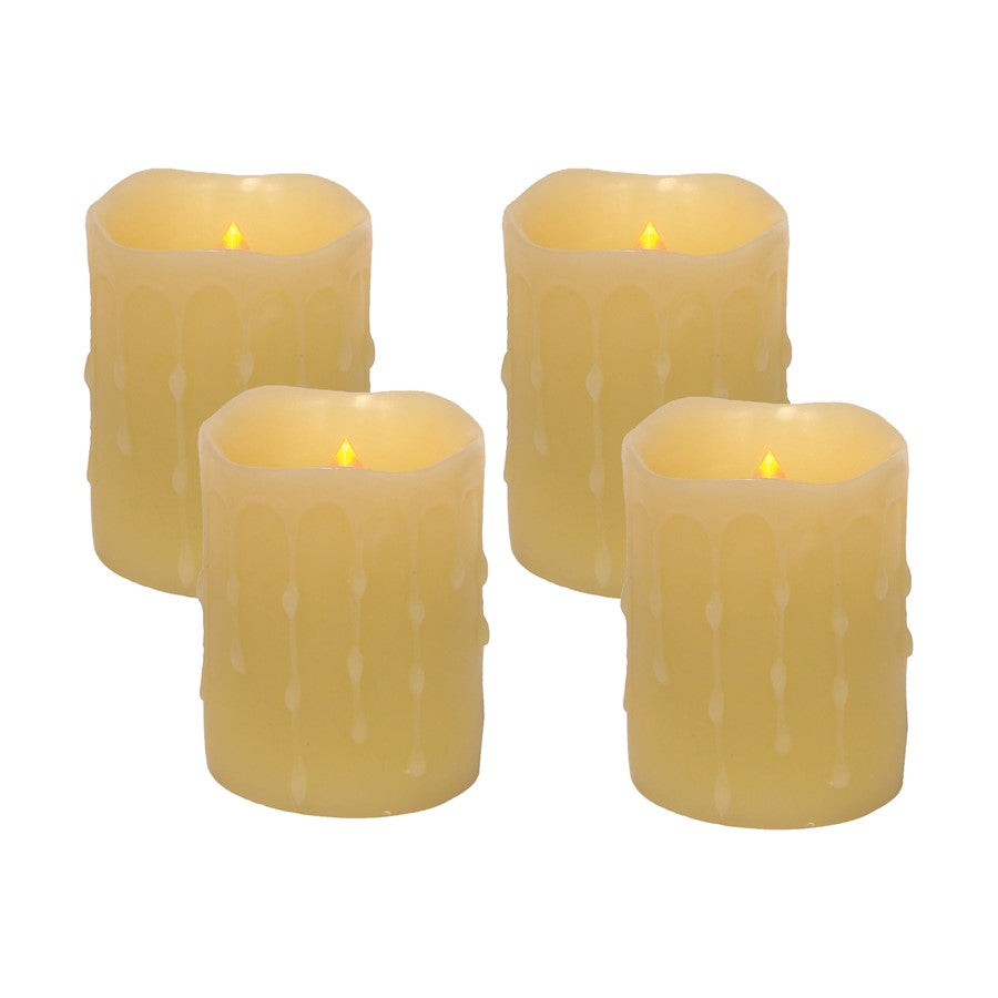 Melrose LED Dripping 4"H Wax Pillar Candles, Set of 4, Yellow - 38600DS