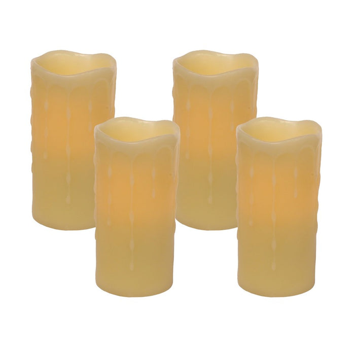 Melrose LED Dripping 6"H Wax Pillar Candles, Set of 4, Yellow - 38601DS