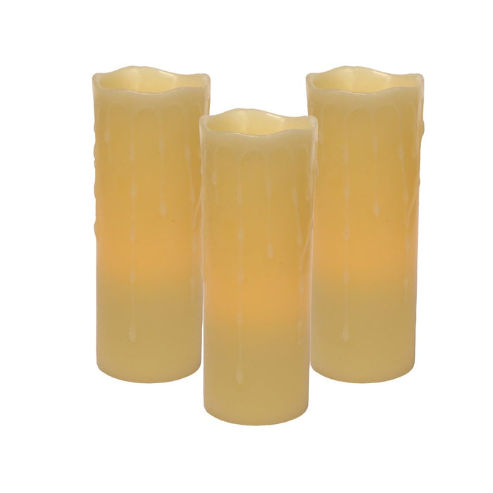 Melrose International LED Dripping Wax Pillar Candles, Set of 3 - 38602DS