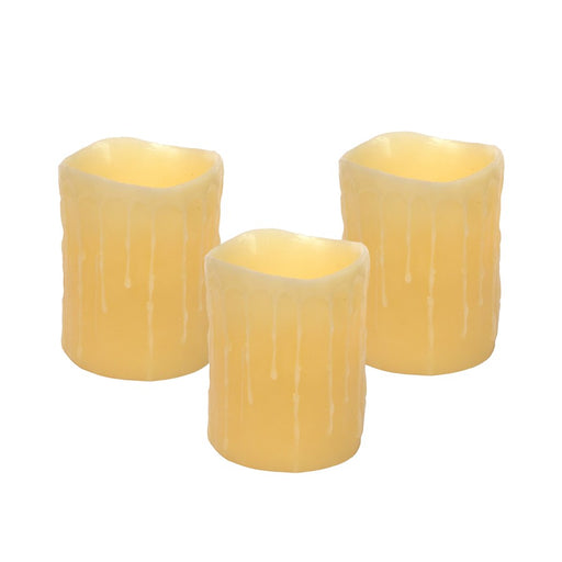 Melrose Int. LED Dripping Wax Pillar Candles, Set of 3, Yellow - 38603DS