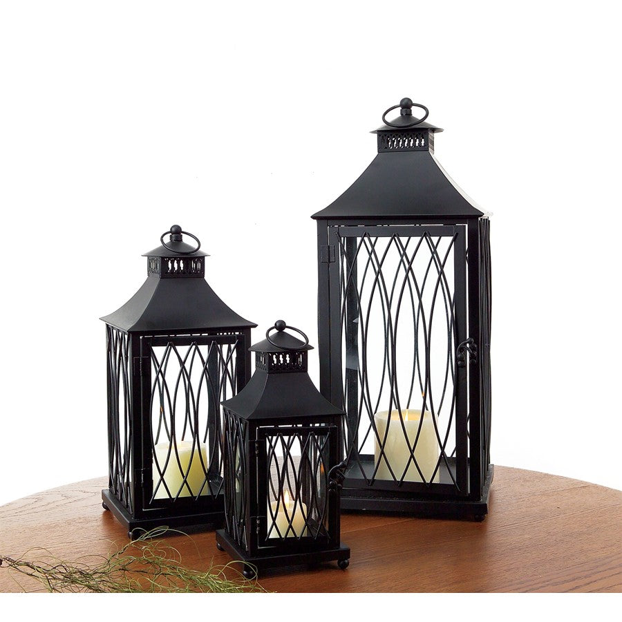 Melrose International Traditional Black Metal Lantern, Set of 3, Black - 42650DS