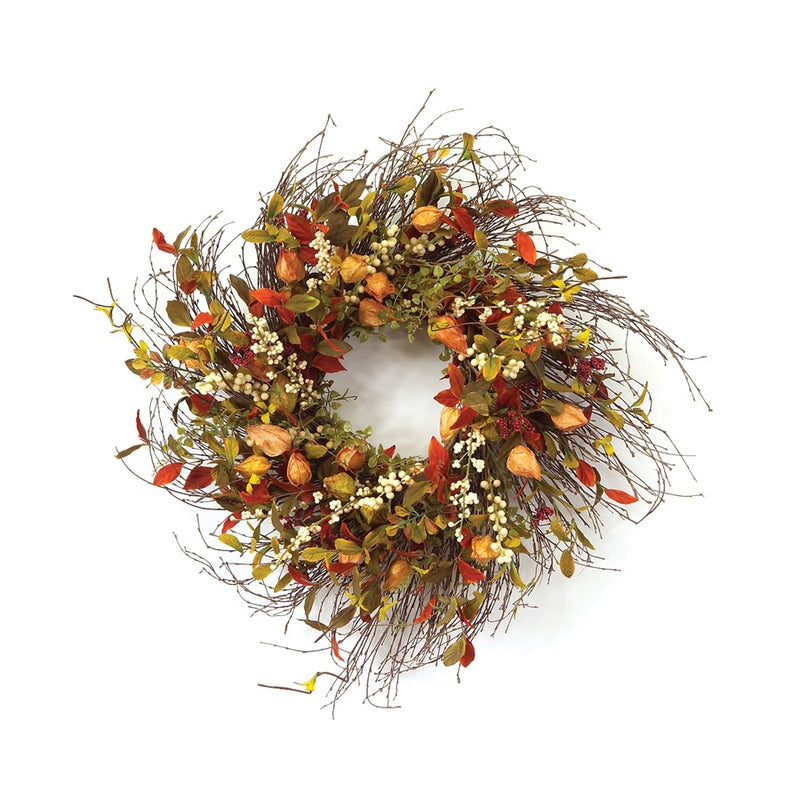 Melrose International Cape Gooseberry Wreath 20"D, Green/Brown - 44343DS