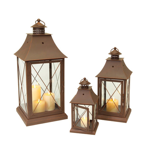 Melrose International Classic Metal Lantern, Set of 3, Brown - 45274DS