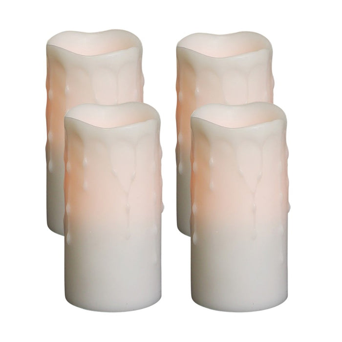 Melrose LED Dripping 6"H Wax Pillar Candles, Set of 4, White - 45375DS