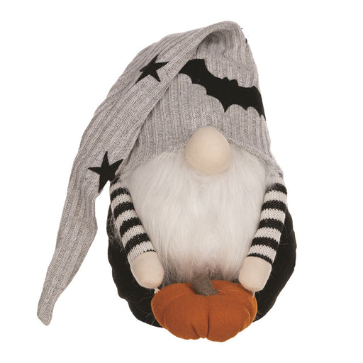 Melrose Plush Halloween Pumpkin, Gnome Shelf Sitter 24"H, Grey/Black - 45672DS