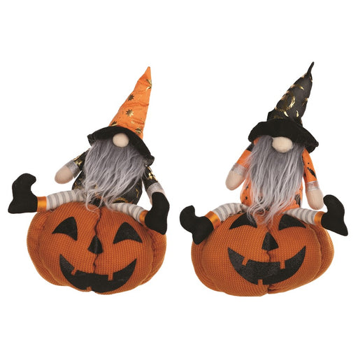 Melrose Plush Halloween Gnome/Jack O Lantern 14"H, Orange/Black - 45675DS