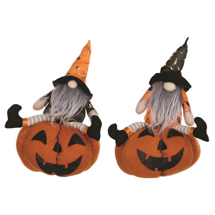 Melrose Plush Halloween Gnome/Jack O Lantern 14"H, Orange/Black - 45675DS