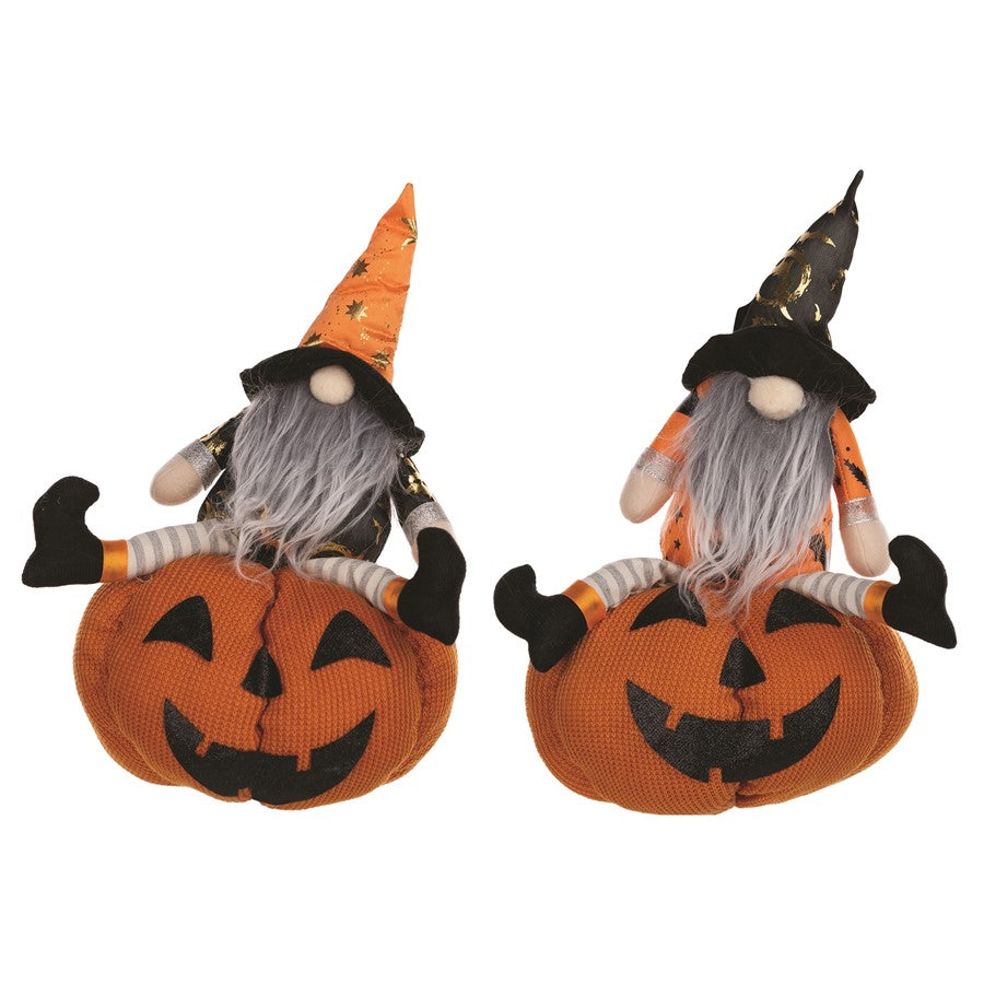 Melrose Plush Halloween Gnome/Jack O Lantern 14"H, Orange/Black - 45675DS