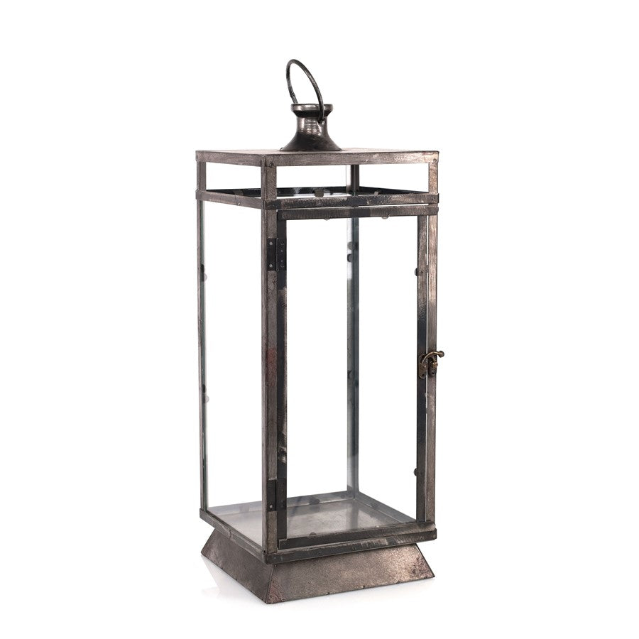 Melrose International Grey Distressed Metal Box Lantern 26.5"H, Black - 45704DS