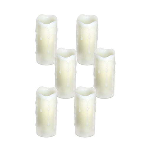 Melrose International LED Dripping Wax Pillar Candles, Set of 6, White - 46858DS