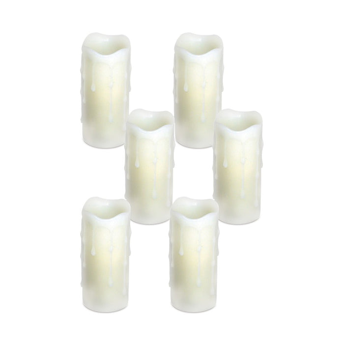 Melrose International LED Dripping Wax Pillar Candles, Set of 6, White - 46858DS