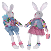 Melrose Plush Plaid Easter Rabbit Shelf Sitter, Set of 2, White/Pink/B - 47114DS