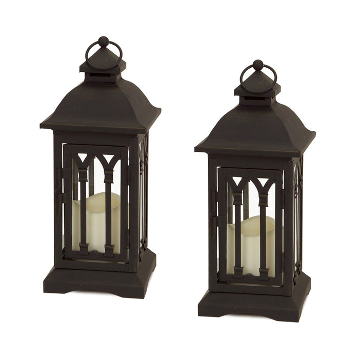 Melrose International Black Metal Lantern/LED Candle, Set of 2 - 50209DS