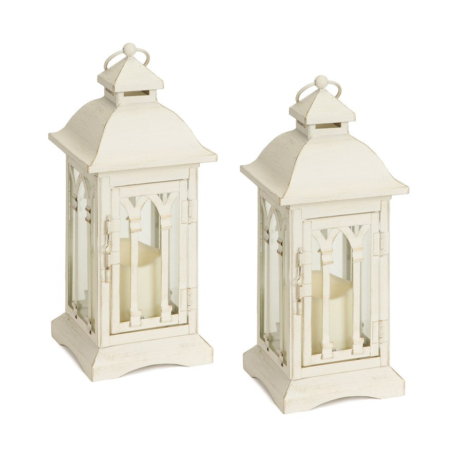 Melrose International Ivory Metal Lantern/LED Candle, Set of 2, Beige - 50219DS