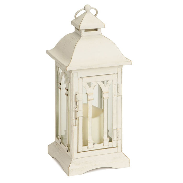 Melrose International Ivory Metal Lantern/LED Candle, Set of 2, Beige