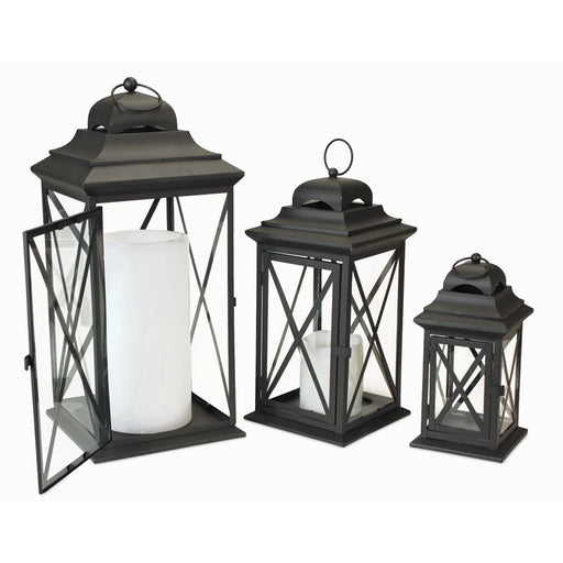 Melrose International Iron Metal Floor Lantern, Set of 3, Black - 50220DS