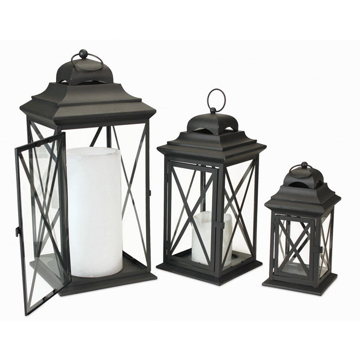 Melrose International Iron Metal Floor Lantern, Set of 3, Black - 50220DS