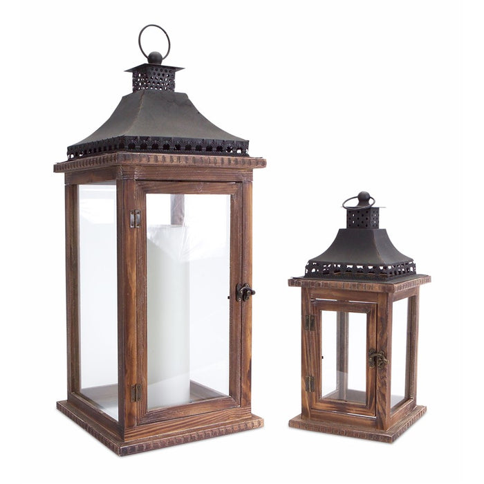 Melrose International Iron Lantern, Set of 2, Brown/Black - 50230DS