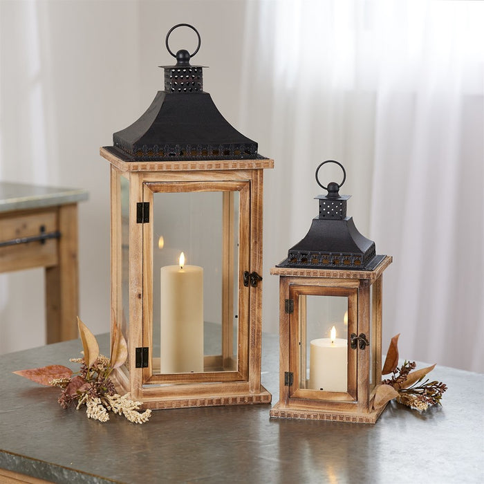 Melrose International Iron Lantern, Set of 2, Brown/Black