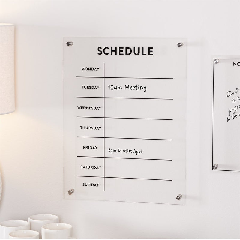 Melrose International Acrylic Dry Erase Weekly Calender 19"H, White