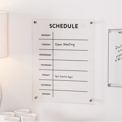 Melrose International Acrylic Dry Erase Weekly Calender 19"H, White