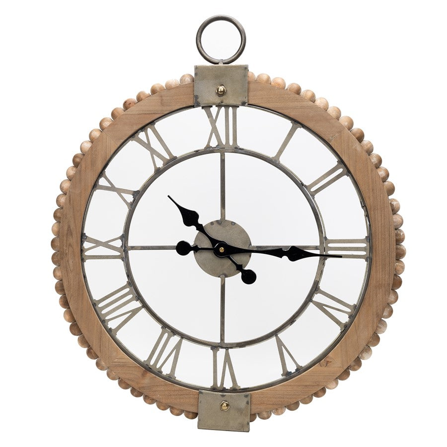 Melrose International Beaded Wood Wall Clock/Metal Face 30"H, Brown - 51790DS