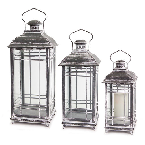 Melrose International Traditional Metal Lantern, Set of 3, Grey/White - 53264DS