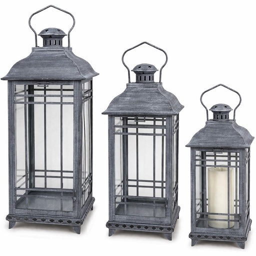 Melrose International Traditional Metal Lantern, Set of 3, Grey/White