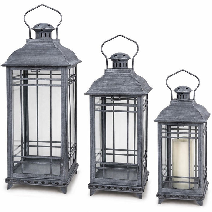 Melrose International Traditional Metal Lantern, Set of 3, Grey/White