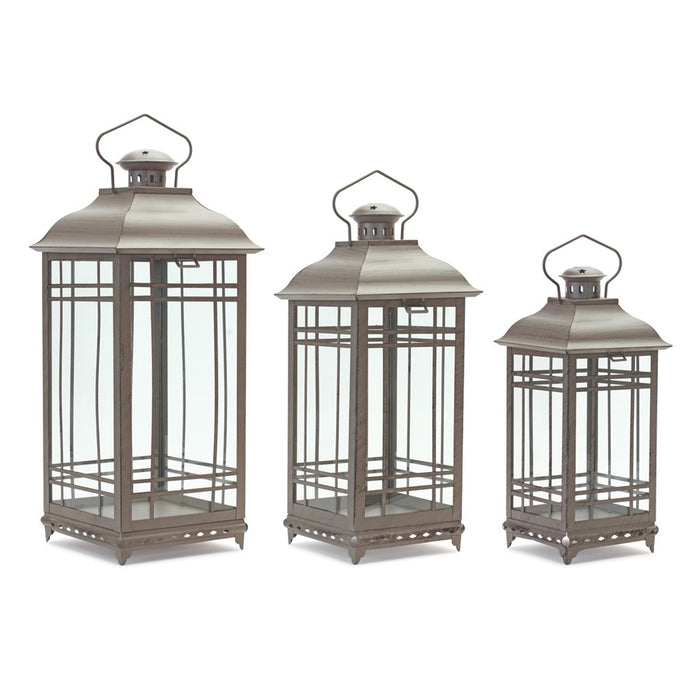 Melrose International Traditional Metal Lantern, Set of 3, Brown - 53265DS