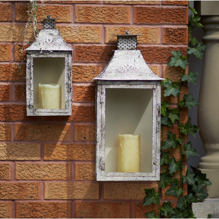 Melrose Weathered Metal Lantern/Backing, Set of 2, Beige/Brown - 54174DS