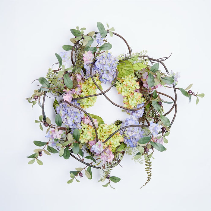 Melrose Hydrangea Floral Wreath 22"D, Green/Purple