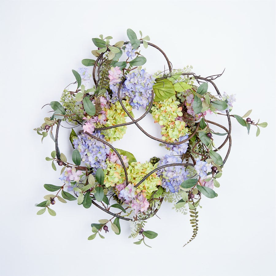 Melrose Hydrangea Floral Wreath 22"D, Green/Purple