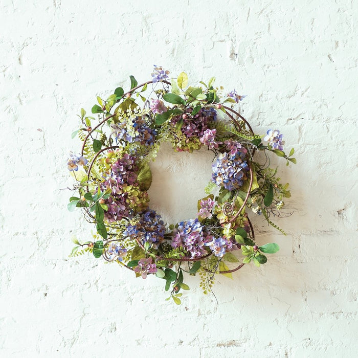 Melrose Hydrangea Floral Wreath 22"D, Green/Purple