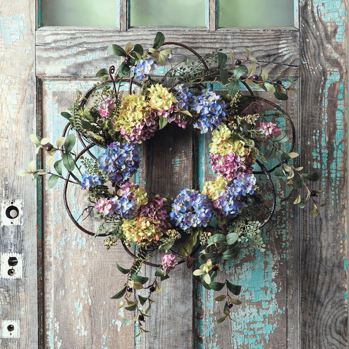 Melrose Hydrangea Floral Wreath 22"D, Green/Purple